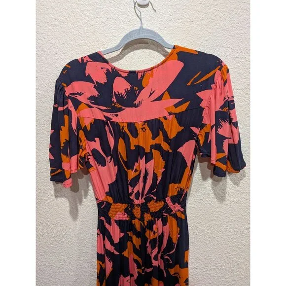 Anthropologie Abel The Label Clare Floral High Low Dress  Size Small Blue Orange - Picture 10 of 13